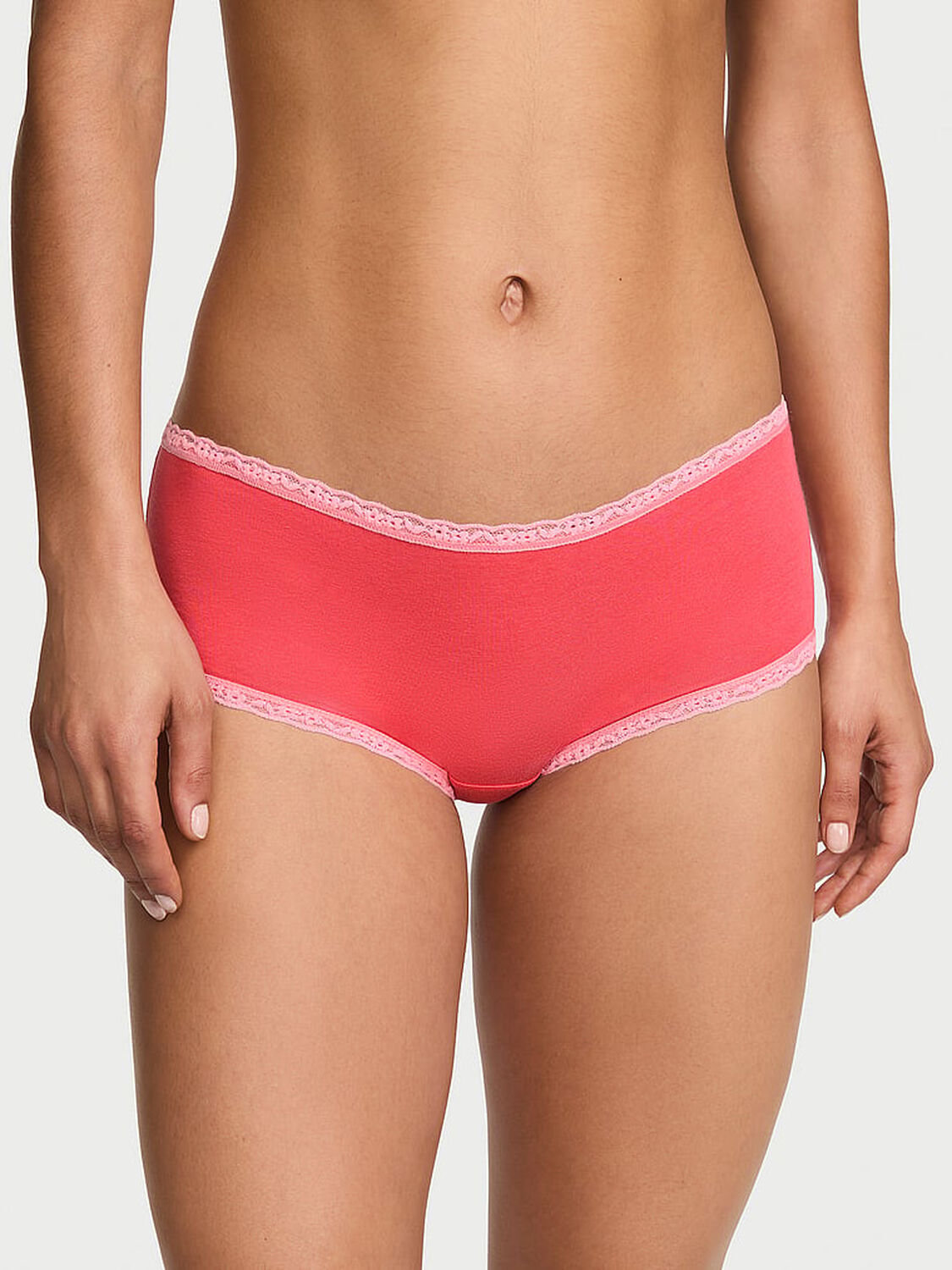 vs Lace Trim Cotton Lace-Trim Boyshort Panty Wild Watermelon 1 of 3 