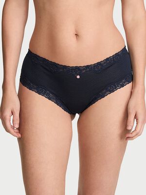 Cotton Shadow Stripe Lace-Waist Cheeky Panty