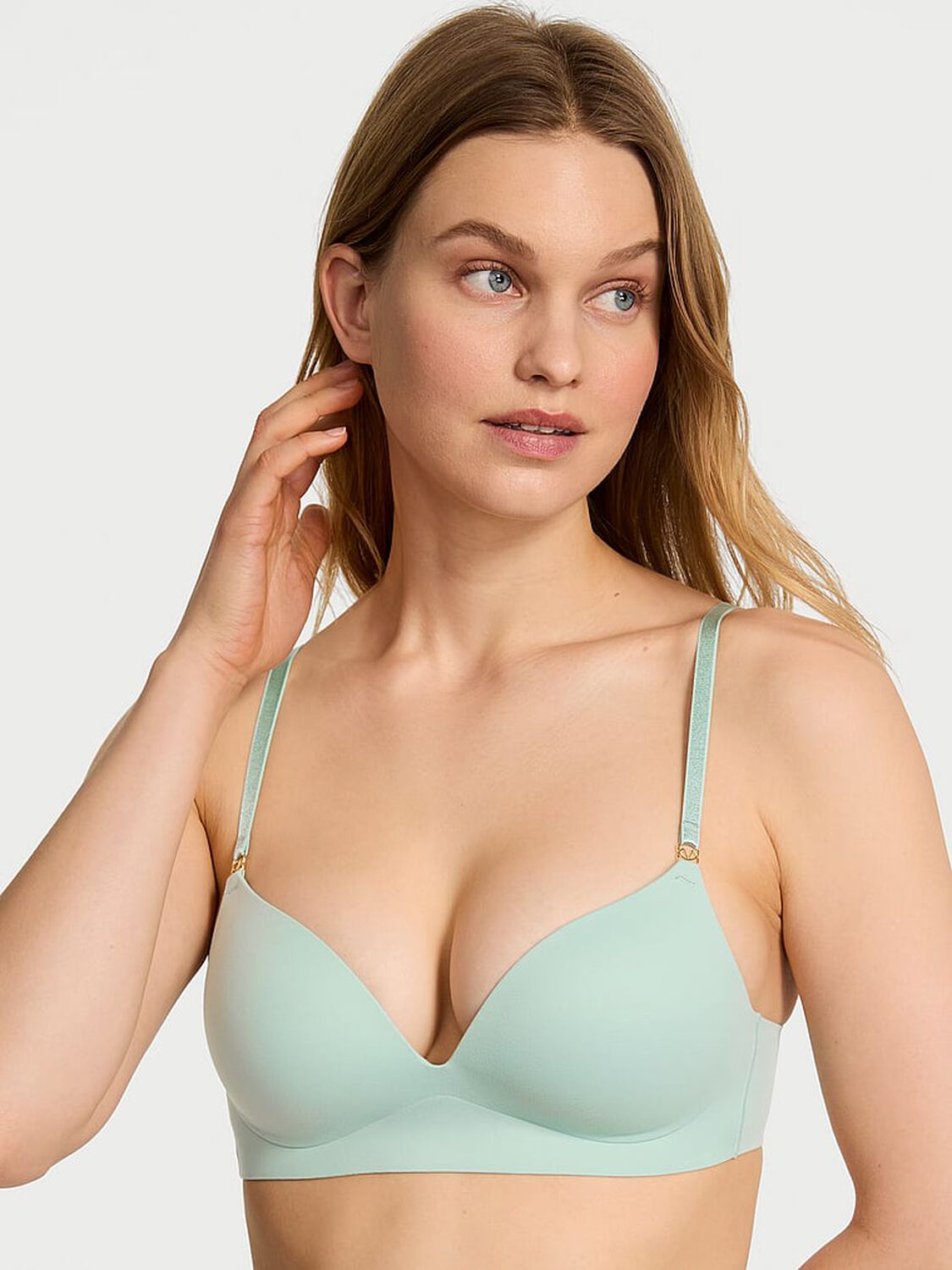 vs Dream Angels Smooth Wireless Push-Up Plunge Bra Mint Green 1 of 3 