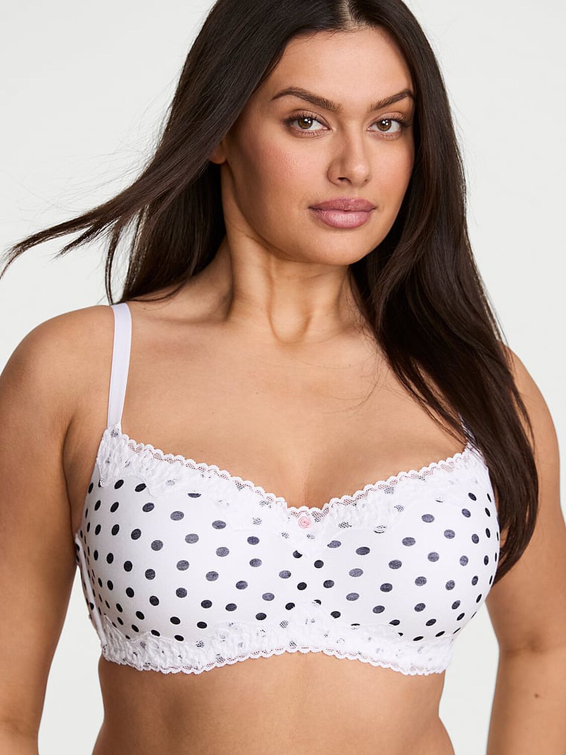 vs The T-Shirt Cotton Lace-Trim Lightly Lined Balconette Bra White Dots 1 of 3 