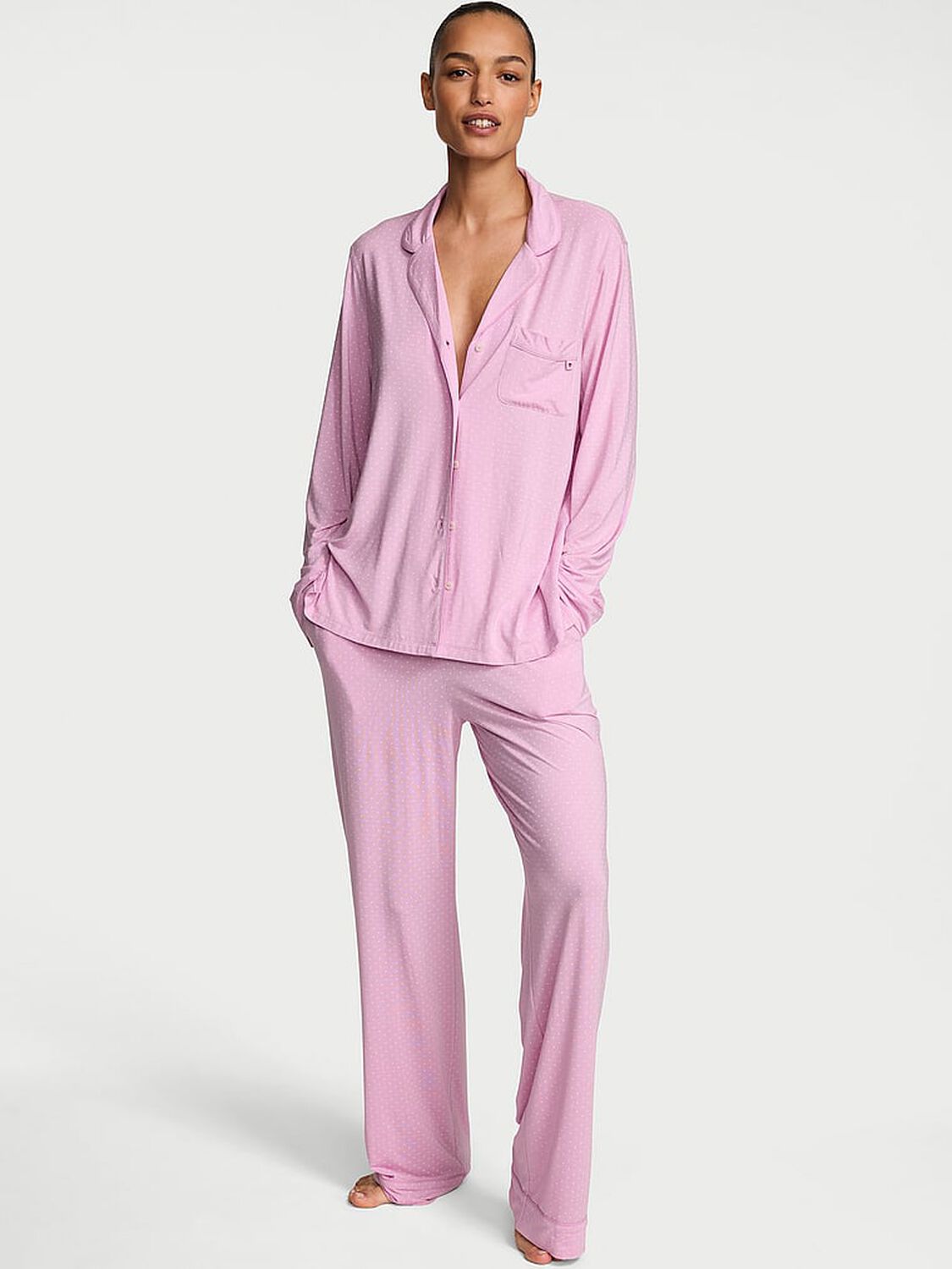 vs Victoria's Secret SoSoft&trade; Modal Long Pajama Set Bikini Pink Dots 1 of 4 