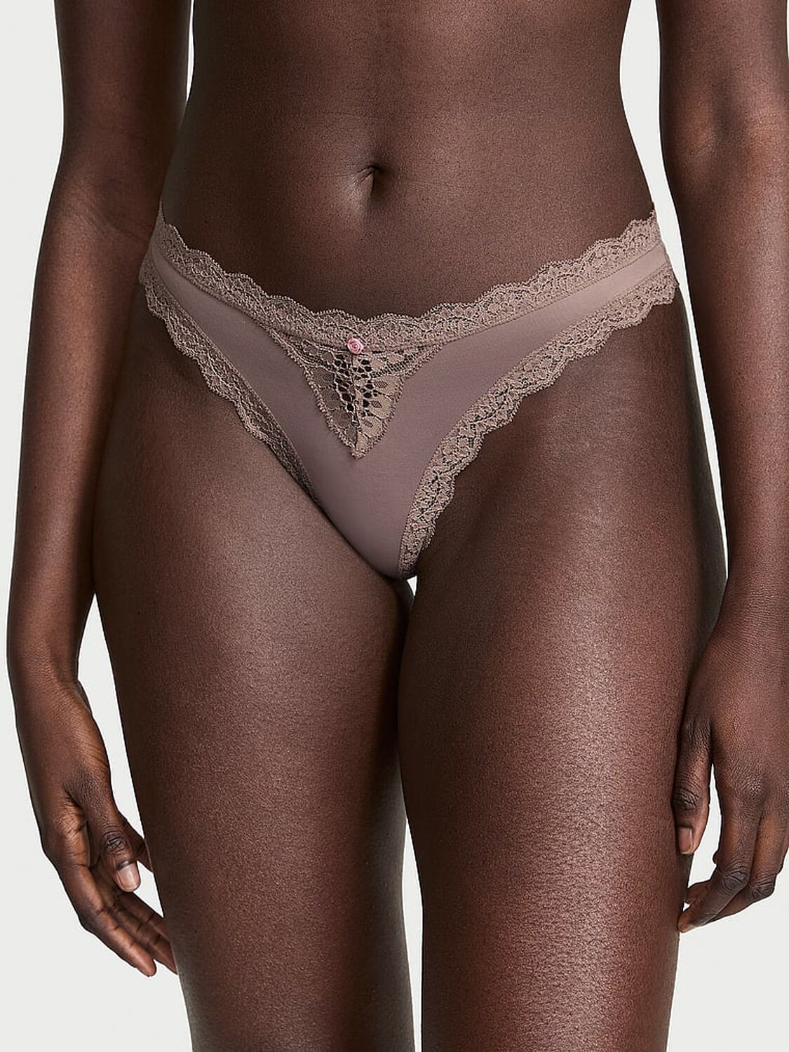 vs Dream Angels Lace-Trim Thong Panty Titanium Grey 1 of 3 