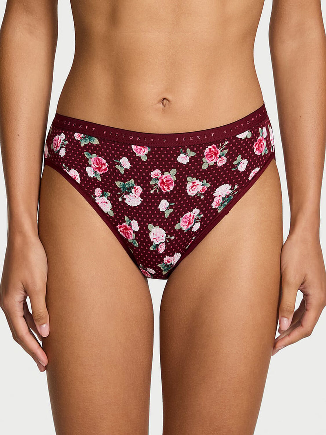 vs Victoria's Secret Stretch Cotton High-Leg Brief Panty Sangria Red Holly Floral 1 of 3 