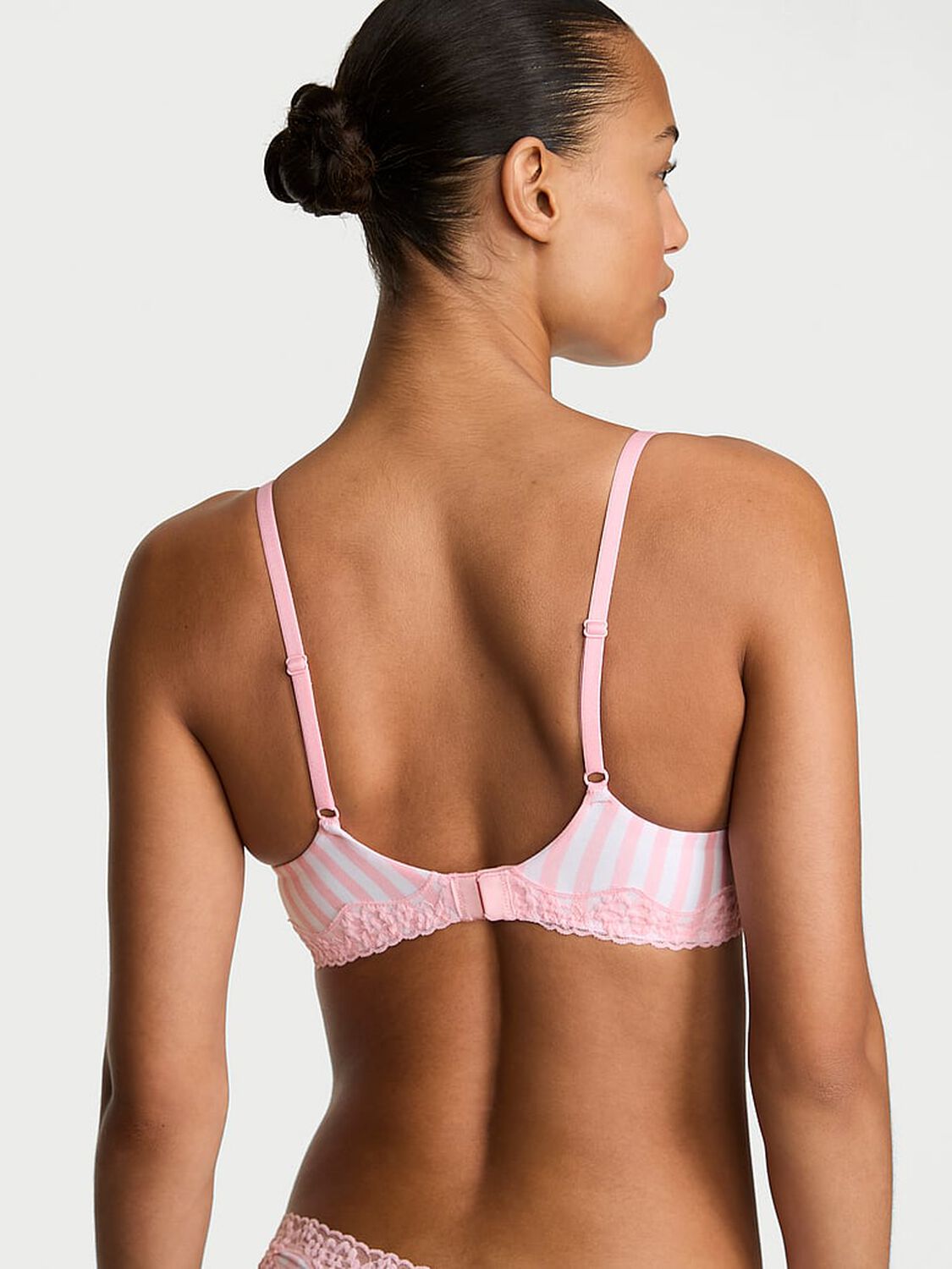 vs The T-Shirt Cotton Lace-Trim Lightly Lined Balconette Bra Pretty Blossom Stripes 2 of 3 