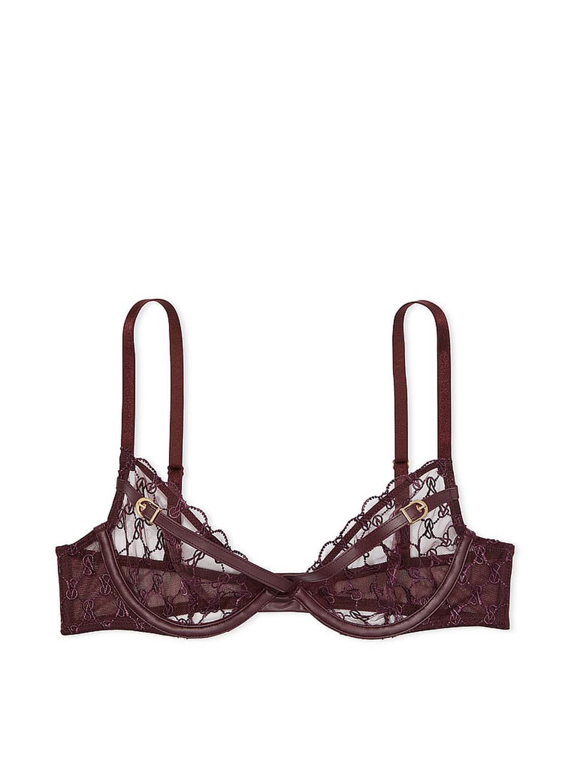 vs Very Sexy VS Logo Embroidery Unlined Low-Cut Demi Bra Burgundy Brown 3 of 4 