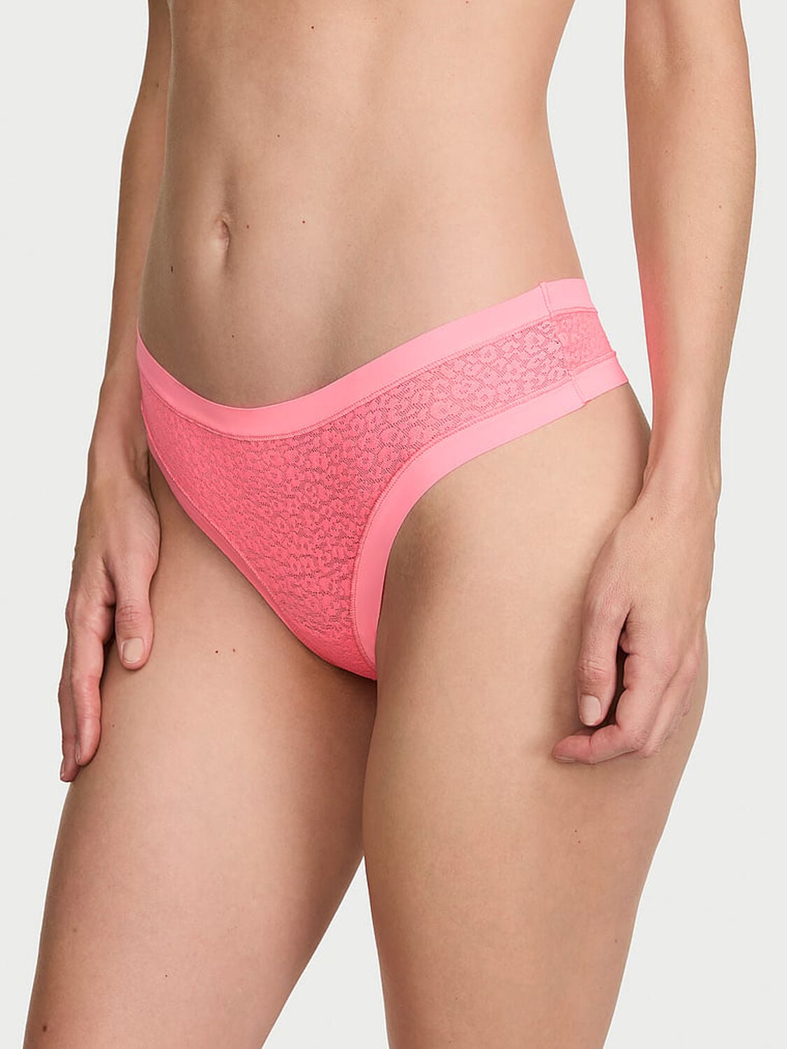 vs No-Show No-Show Leopard Lace Thong Panty Pink Highlighter 1 of 3 