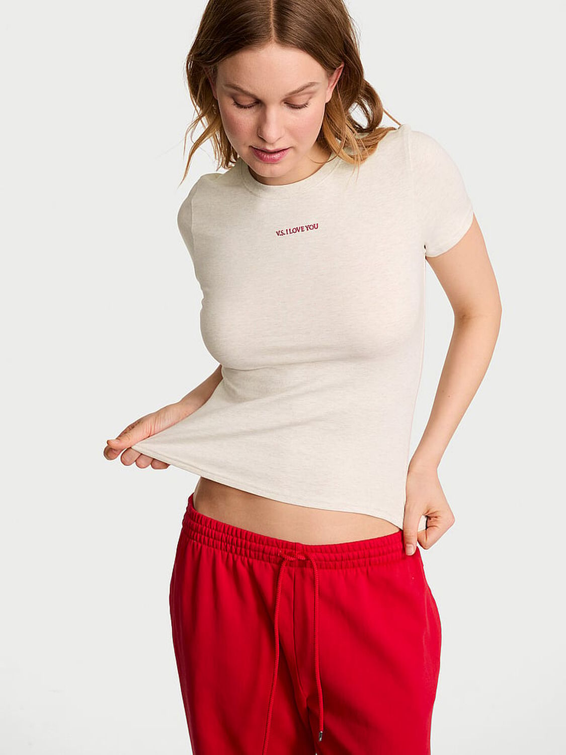 vs Angel Essentials Stretch Cotton Fitted Tee Heather Natural 1 of 3 