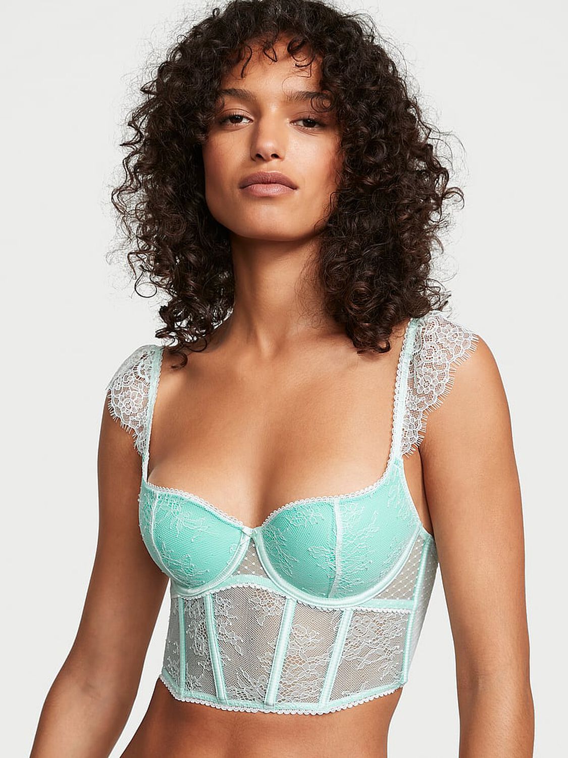 vs Dream Angels Lace Cap-Sleeve Corset Top Crystal Water 1 of 5 