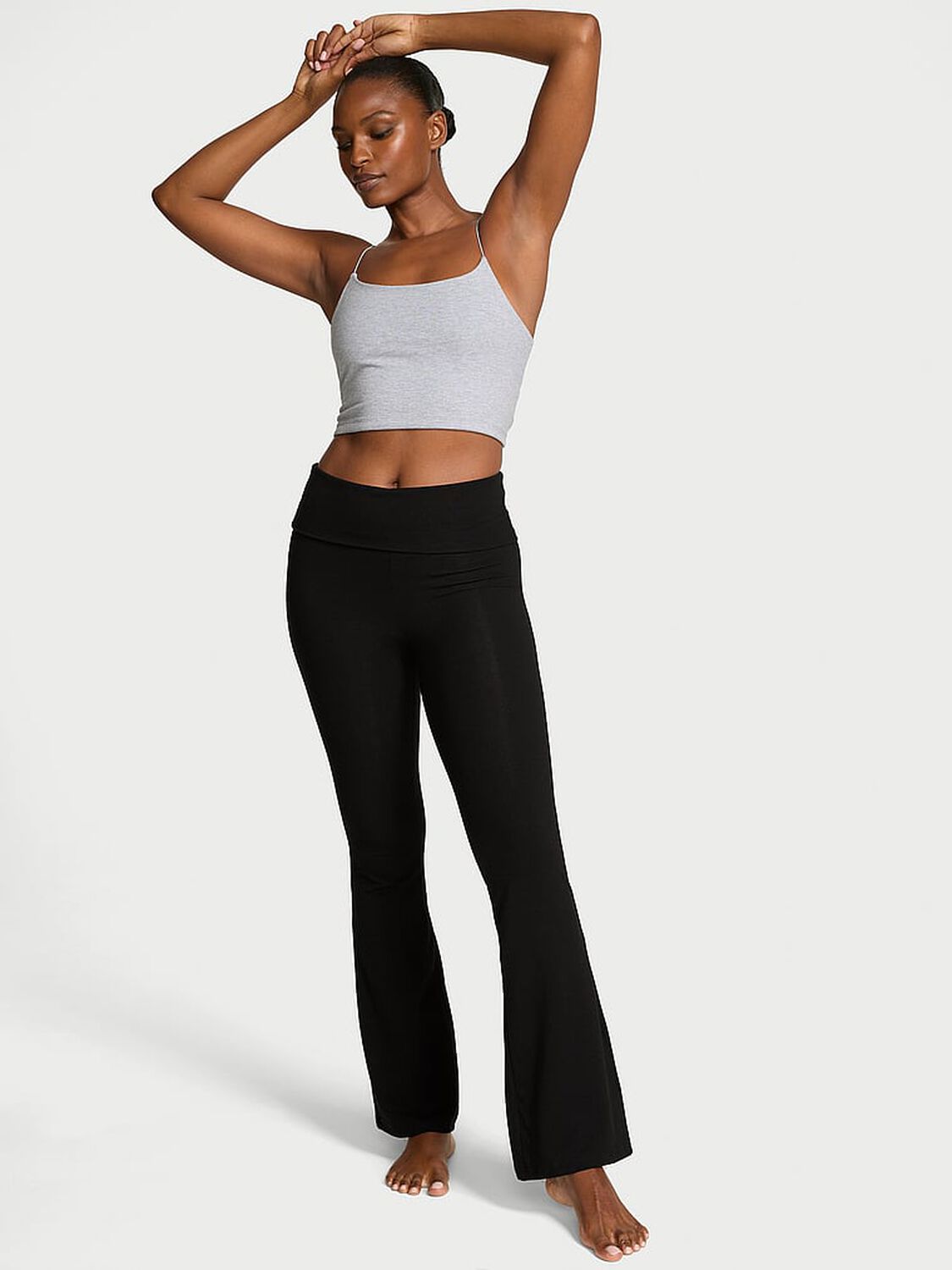 vs Angel Essentials Cotton Foldover Flare Legging Pure Black 1 of 2 