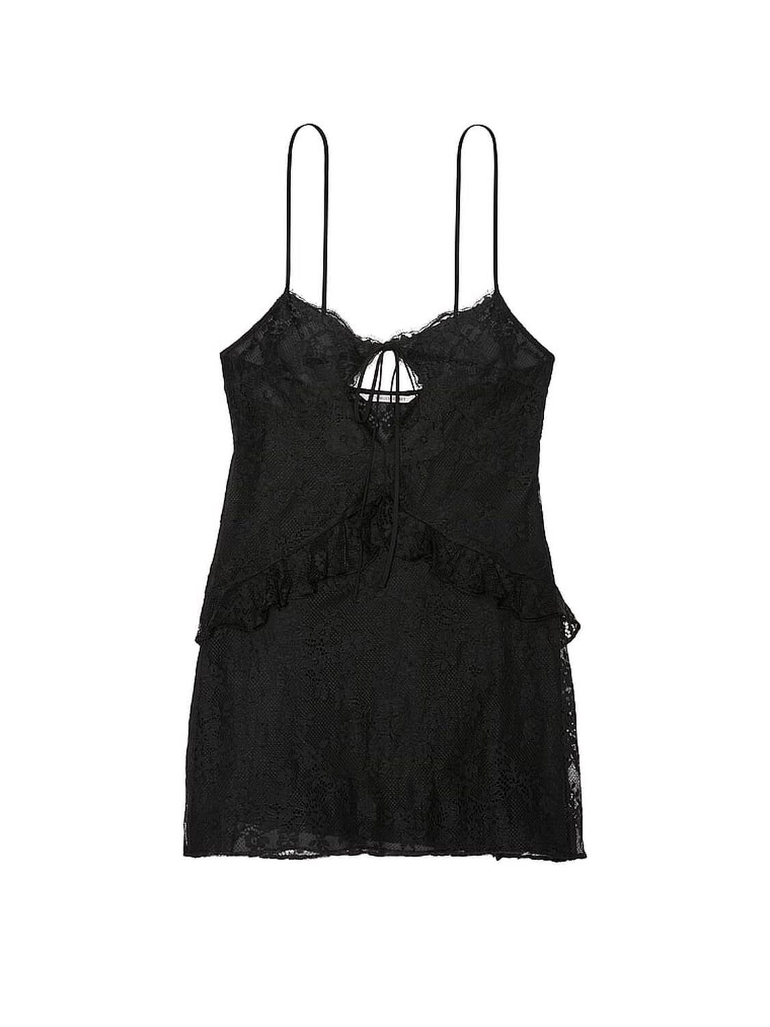vs Victoria's Secret Dare to Dream Lace Flounce Mini Slip Jet Black 3 of 4 