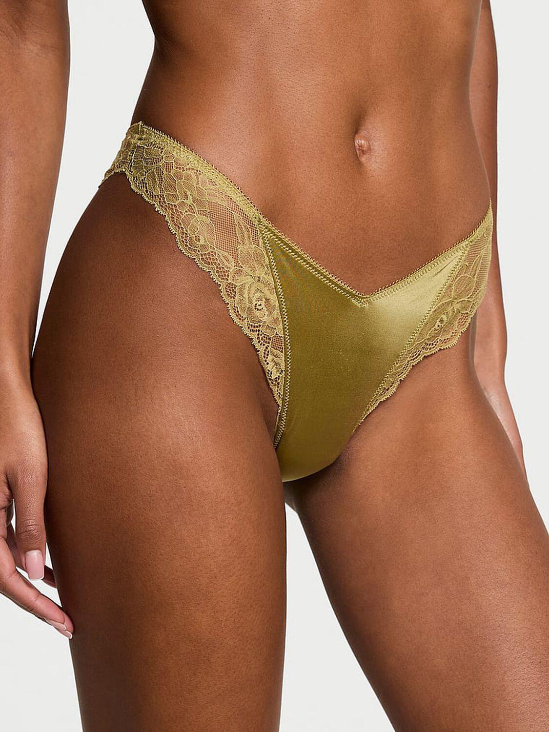 vs Very Sexy Rose Lace-Trim High-Leg Thong Panty Spanish Moss 3 of 3 