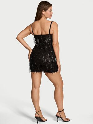 Showgirl Sequin Fringe Strapless Party Dress