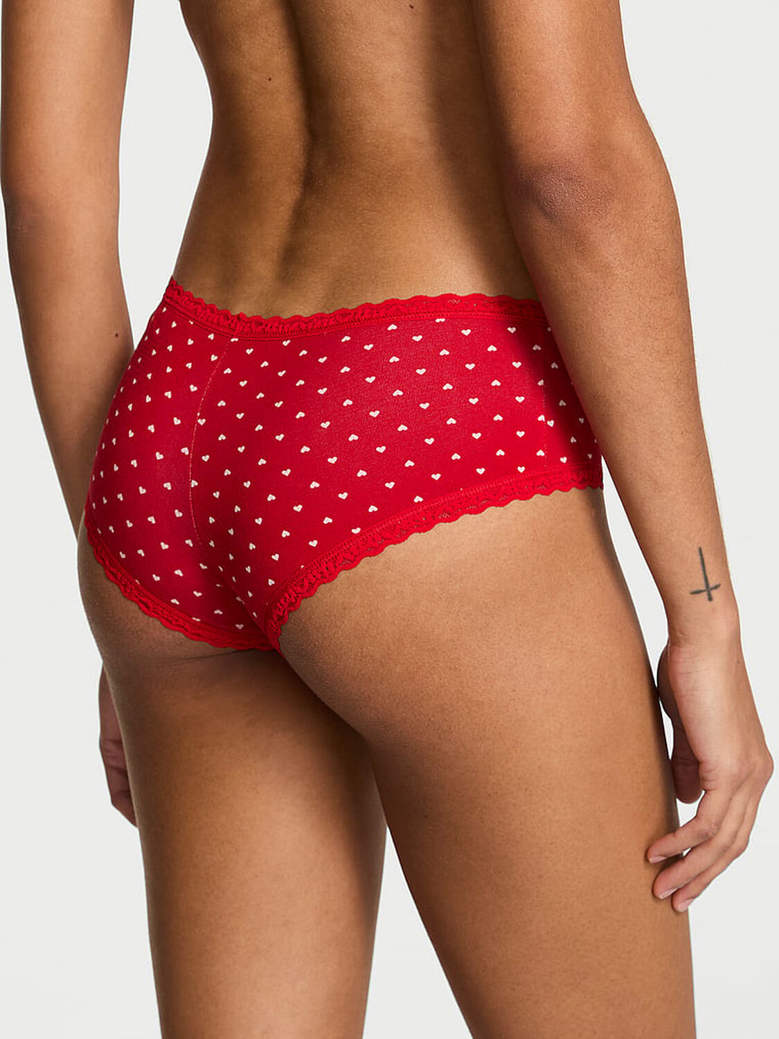 vs Lace Trim Cotton Lace-Waist Cheeky Panty Lipstick Hearts 2 of 3 