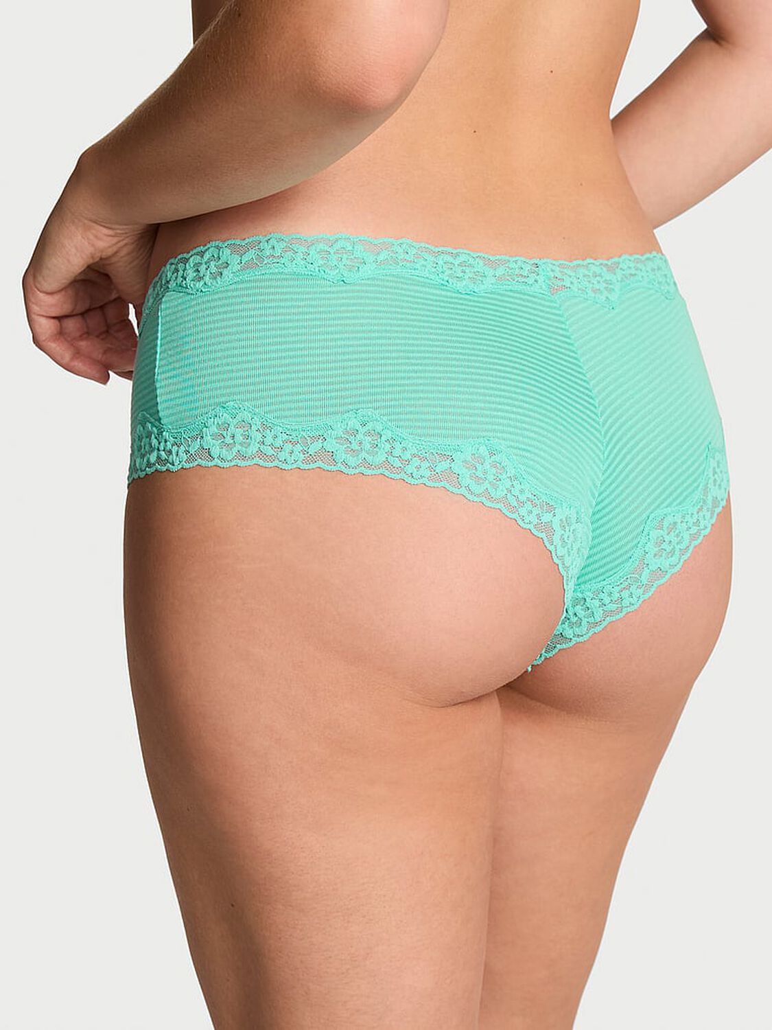 vs Lace Trim Cotton Shadow Stripe Lace-Waist Cheeky Panty Scuba Blue 2 of 2 