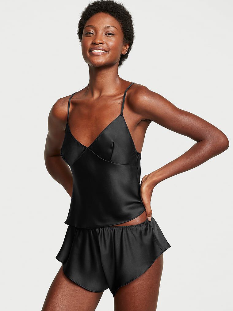 Satin Open-Back Cami & Shorts Set BLACK L | Victoria's Secret