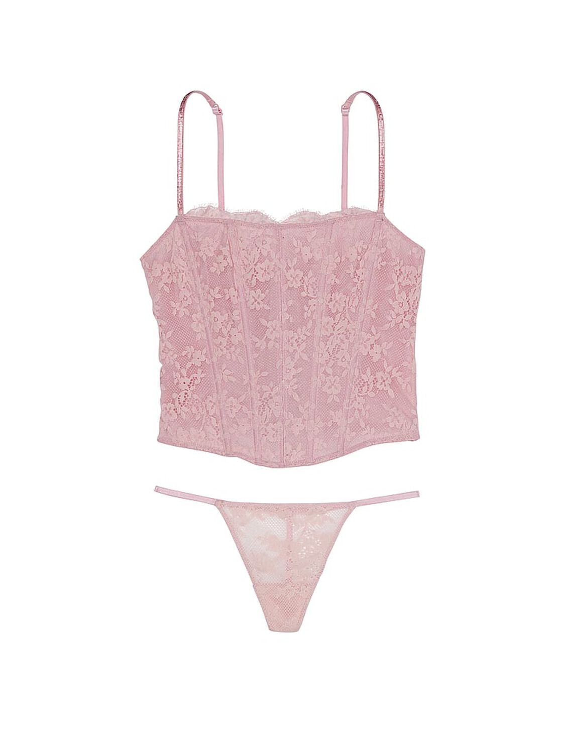 vs Very Sexy Twinkle Strap Lace Corset Set Chalk Rose 3 of 4 