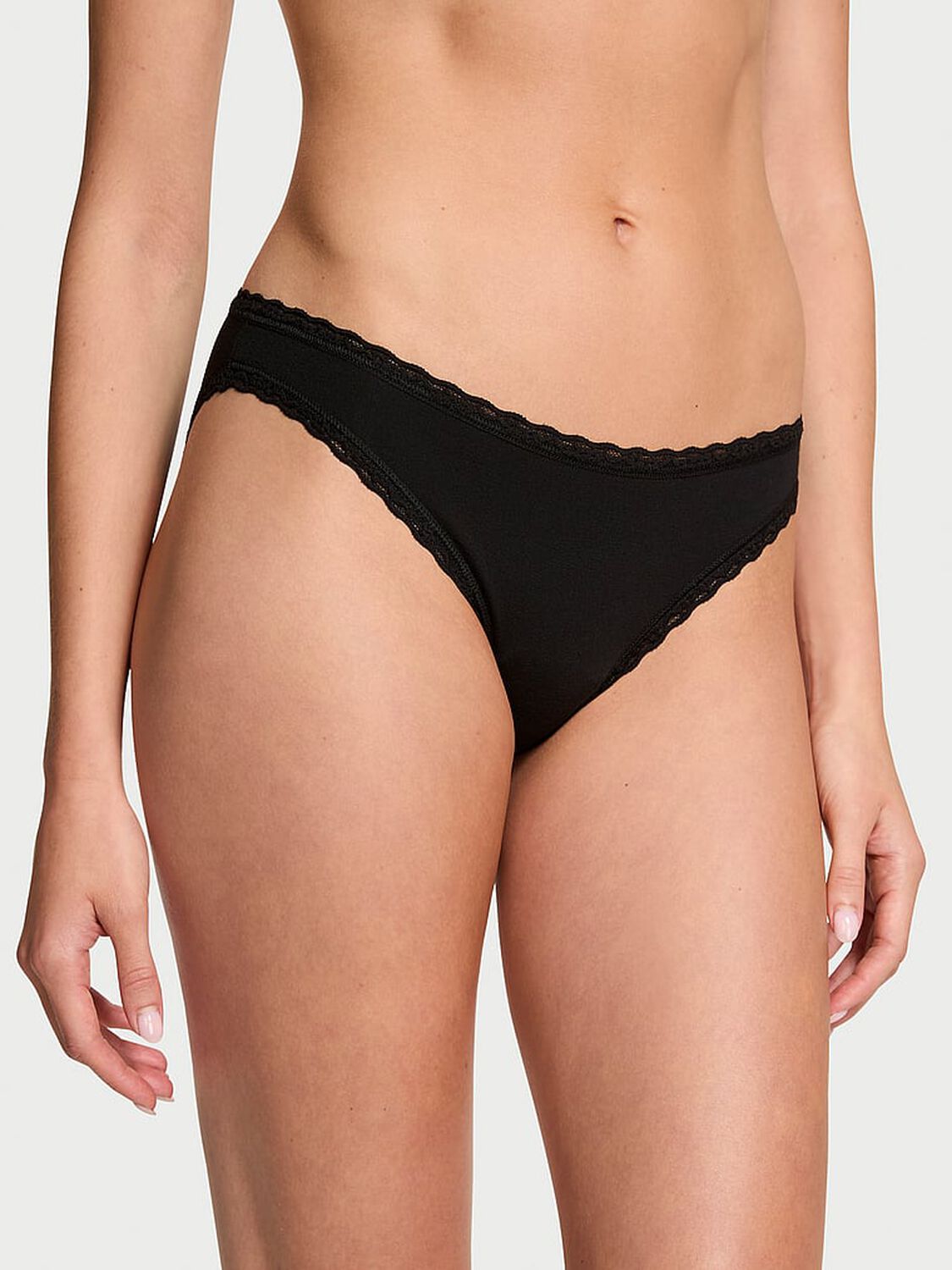 vs The Lacie Lace-Trim Cotton Bikini Panty Black 1 of 3 
