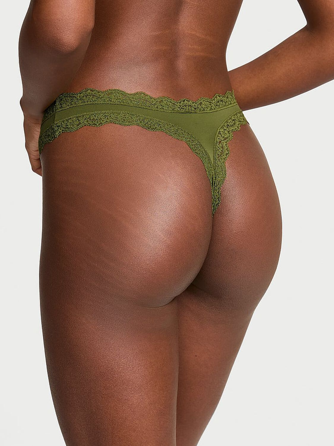 vs Dream Angels Lace-Trim Thong Panty Woodland Green 2 of 4 