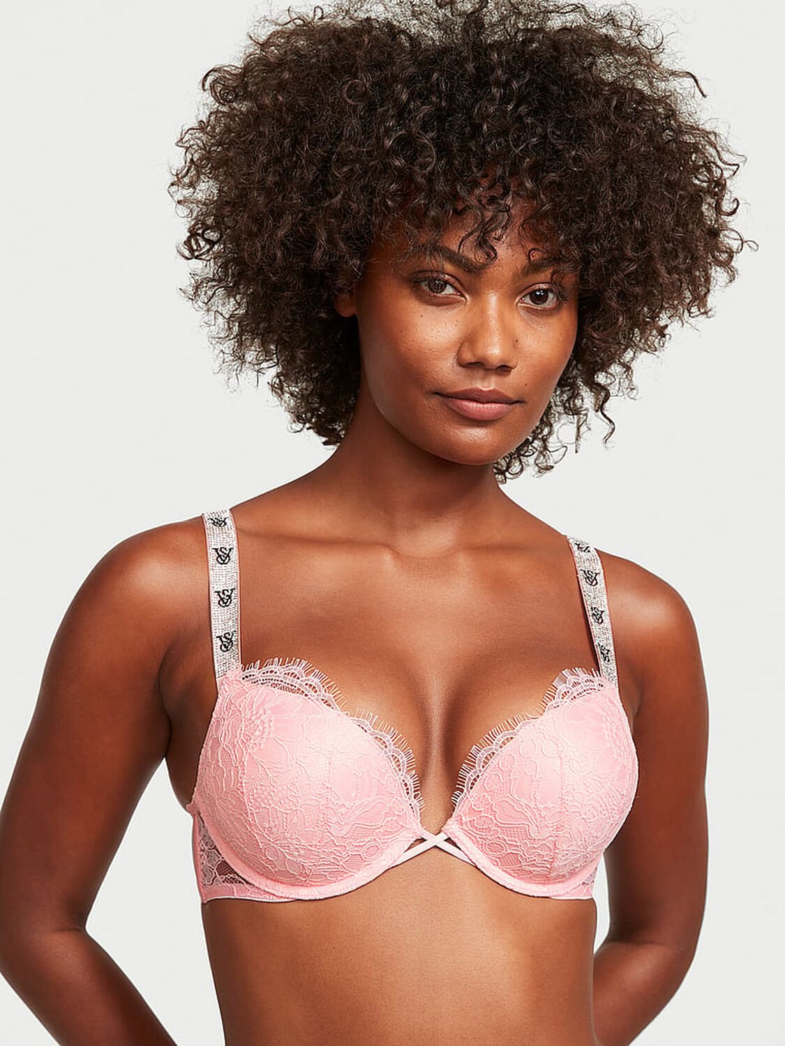 vs Very Sexy Bombshell Add-2-Cups Shine Strap Lace Push-Up Bra Pretty Blossom 1 of 4 