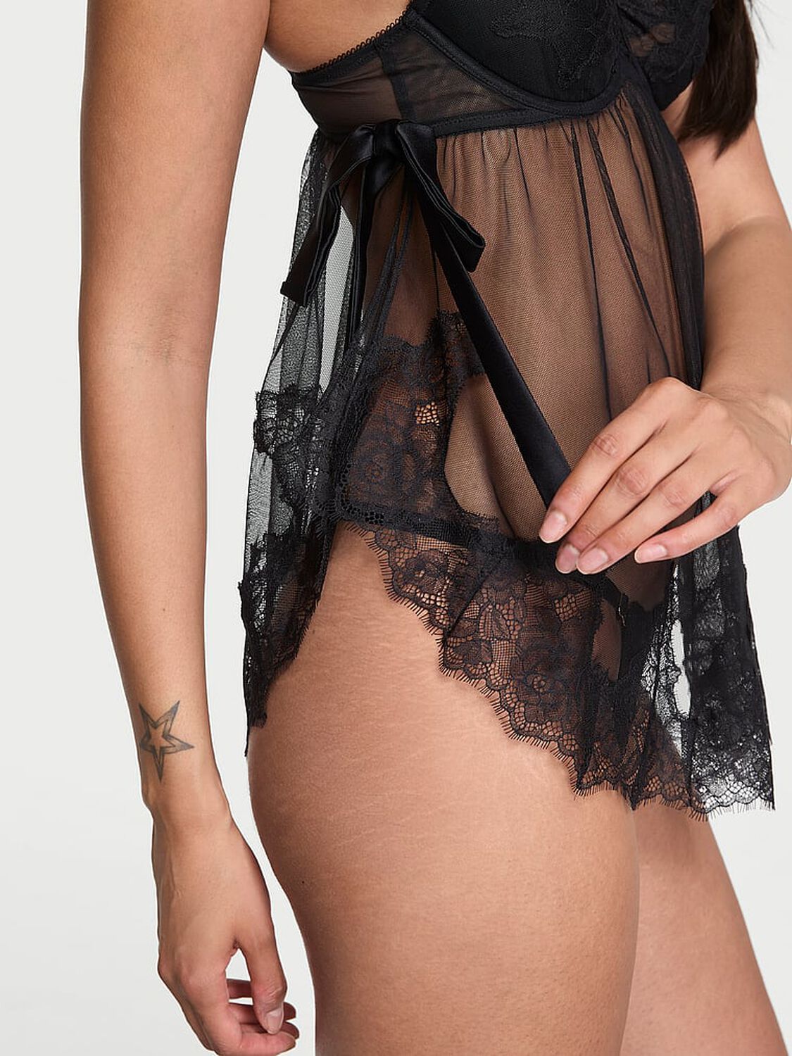 vs Very Sexy Wicked Sheer Unlined Lace-Trim Babydoll Set Black 3 of 3 