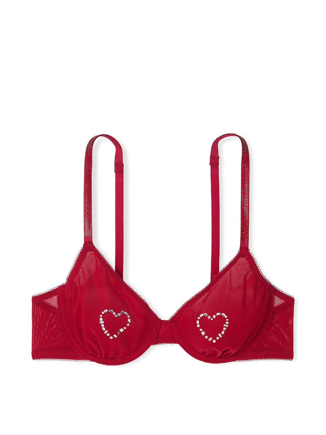 vs Very Sexy Sheer Shine Motif Unlined Low-Cut Demi Bra Red Lacquer 3 of 4 