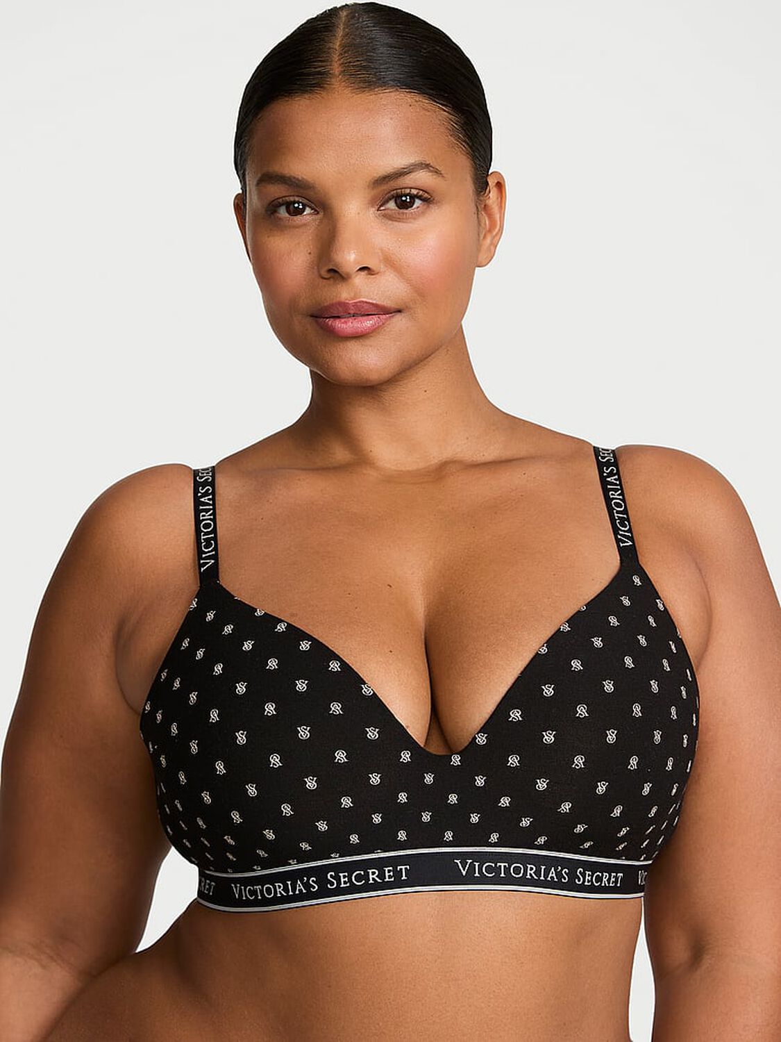 vs The T-Shirt Lightly Lined Wireless Cotton Bra Black Logos 1 of 3 