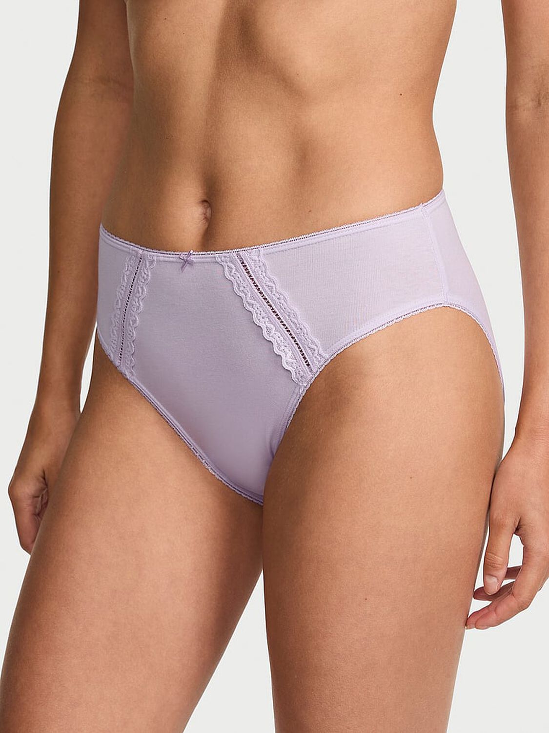 vs Victoria's Secret Cotton Lace-Trim High-Leg Brief Panty Purple Whisper 1 of 3 