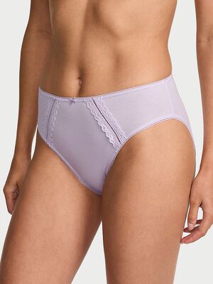 Cotton Lace-Trim High-Leg Brief Panty