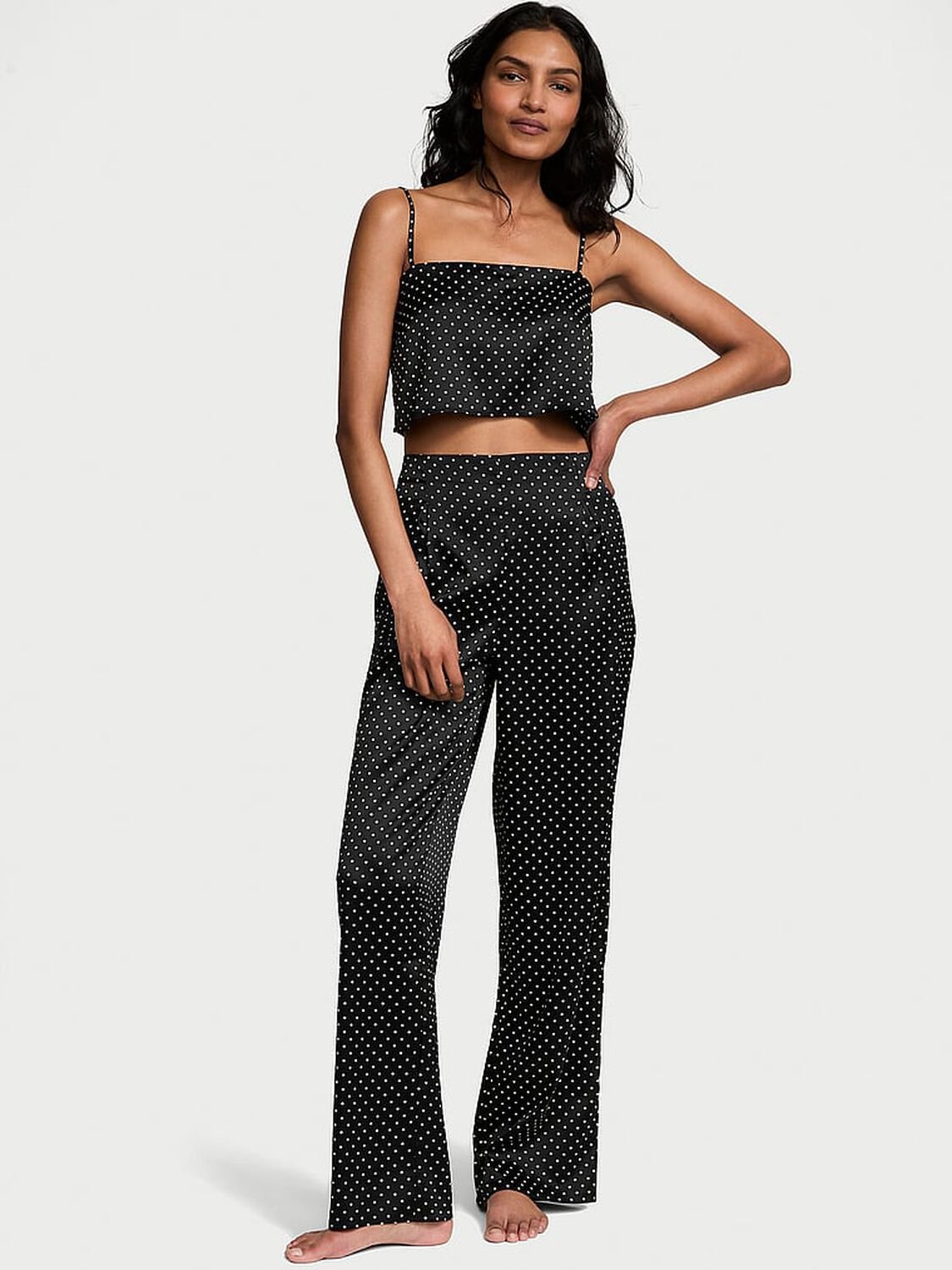 vs Victoria's Secret Satin Cropped Pajama Set Black Dots 4 of 4 