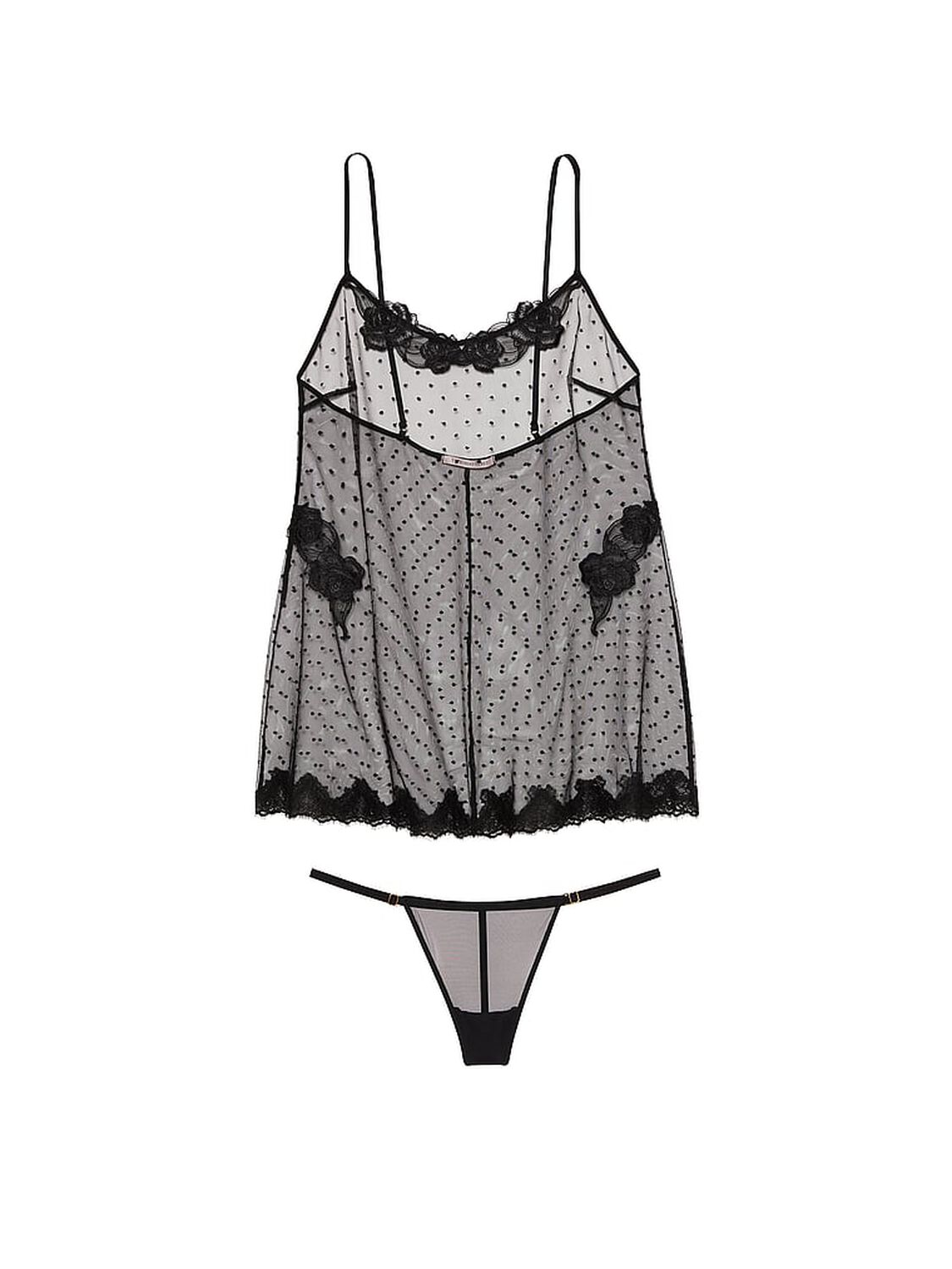 vs Very Sexy Sheer Rose Dot Babydoll Set Black 3 of 5 