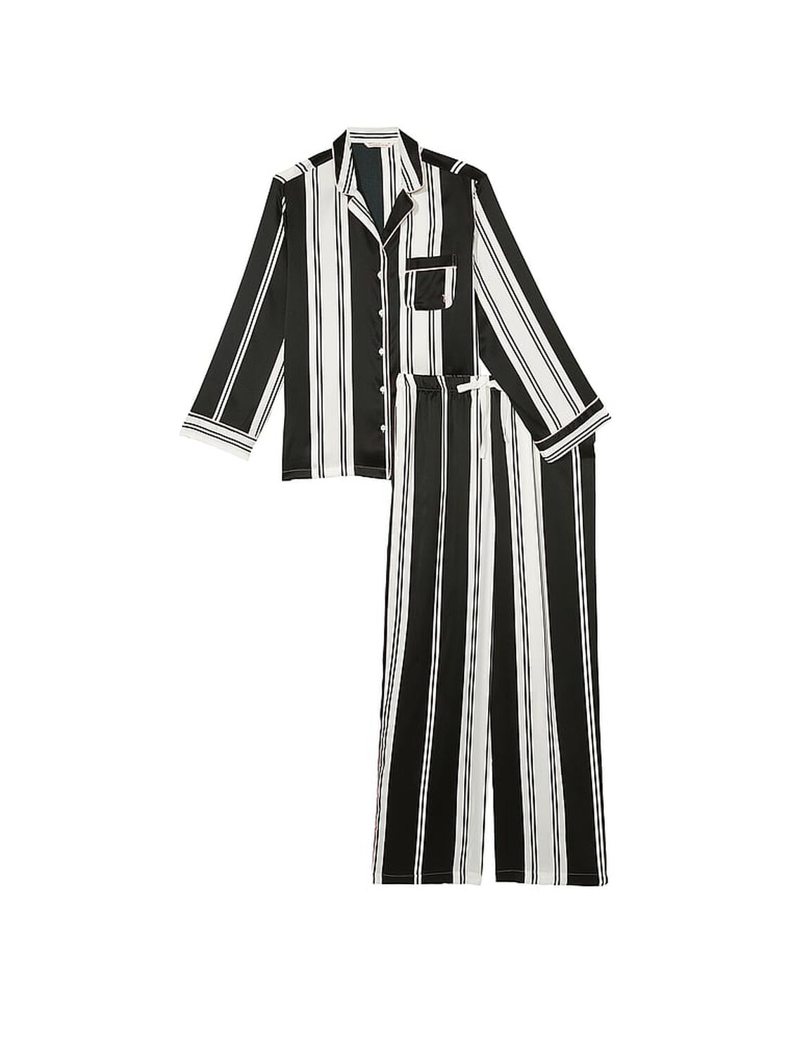 vs Victoria's Secret Satin Long Pajama Set Coconut White & Black Stripes 3 of 4 