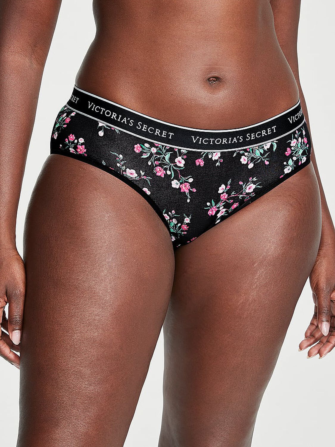 vs Cotton Logo Cotton Hiphugger Panty Black Cherry Blossoms 1 of 3 