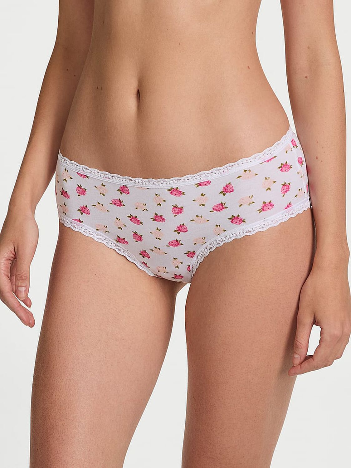 vs The Lacie Cotton Lace-Waist Cheeky Panty White & Pink Peonies 1 of 3 