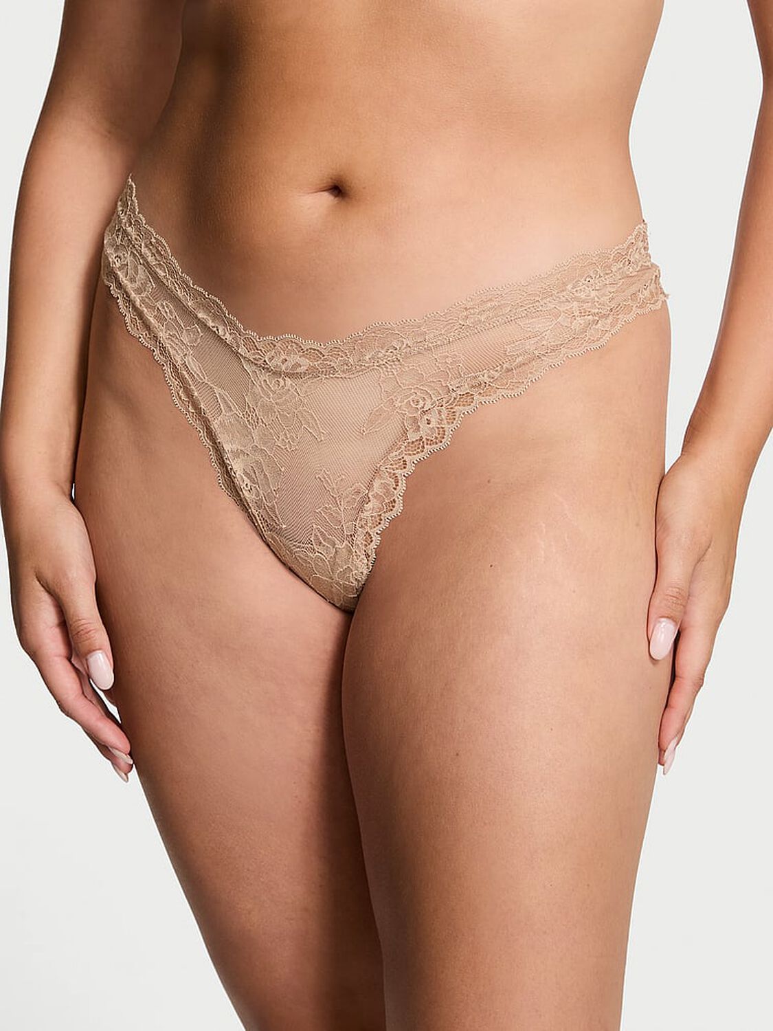 vs Very Sexy Rose Lace High-Leg Thong Panty Praline 1 of 4 