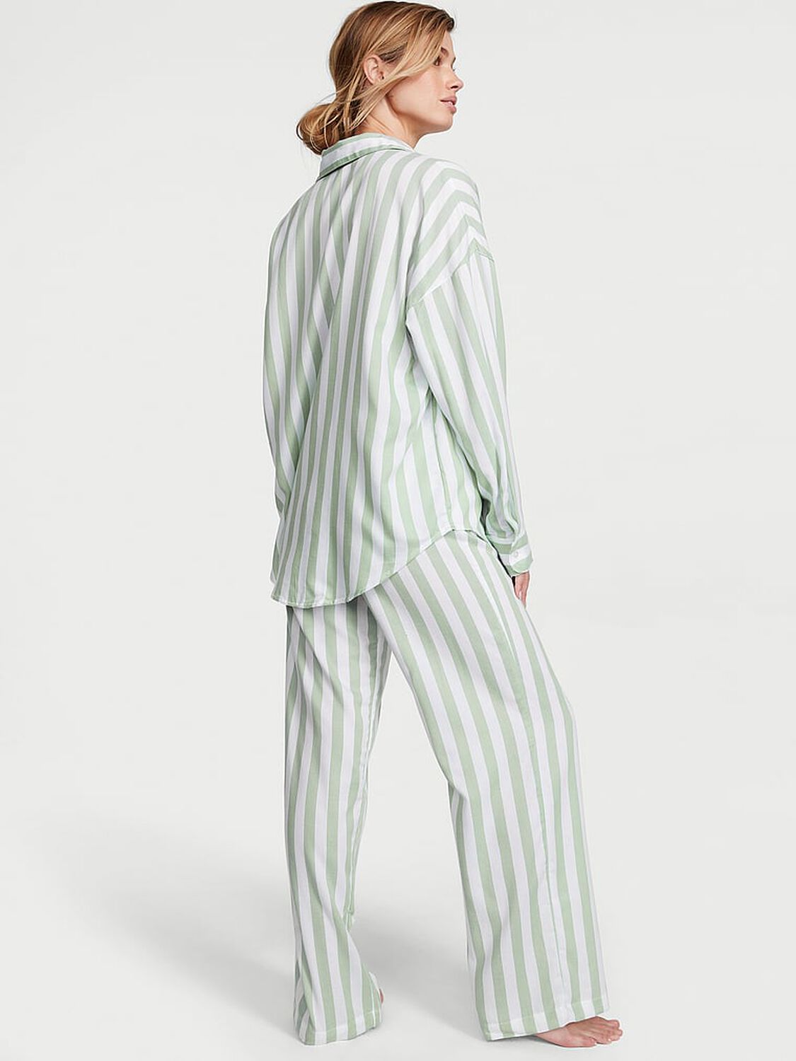 vs Victoria's Secret Modal-Cotton Long Pajama Set Seasalt Green Stripe 2 of 4 