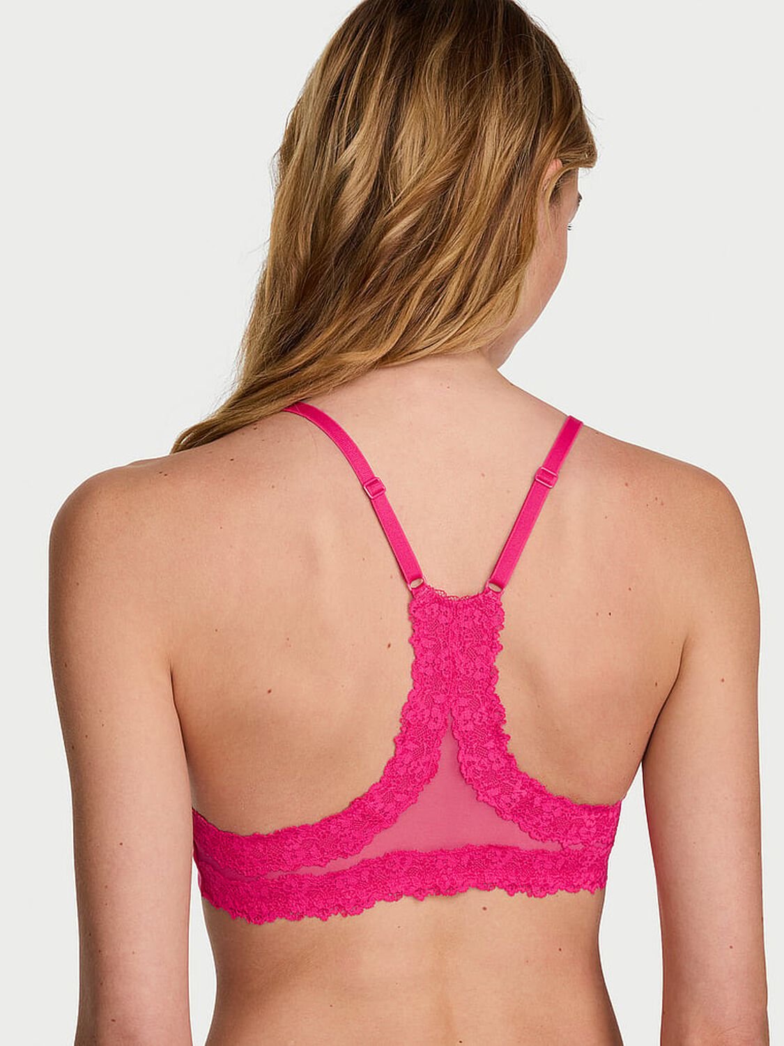 vs Body By Victoria Lightly Lined Lace Racerback Demi Bra Pop Pink 2 of 3 