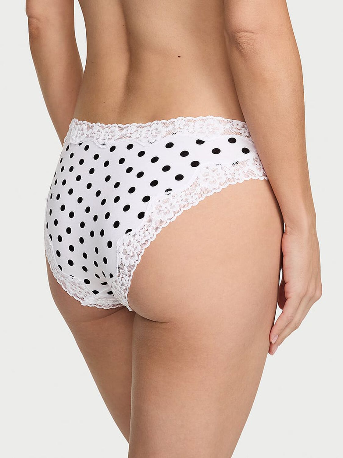 vs Lace Trim Cotton Lace-Waist Bikini Panty Vs White Dot 2 of 4 