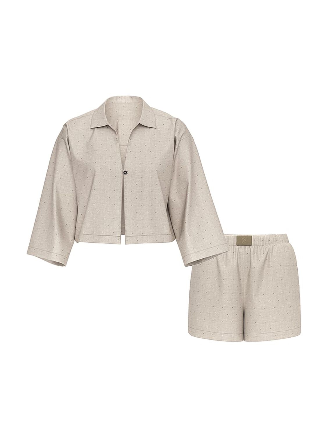 vs Victoria's Secret Modal-Cotton 3/4-Sleeve Flyaway Shirt & Short Pajama Set Turtle Dove Herringbone 3 of 3 