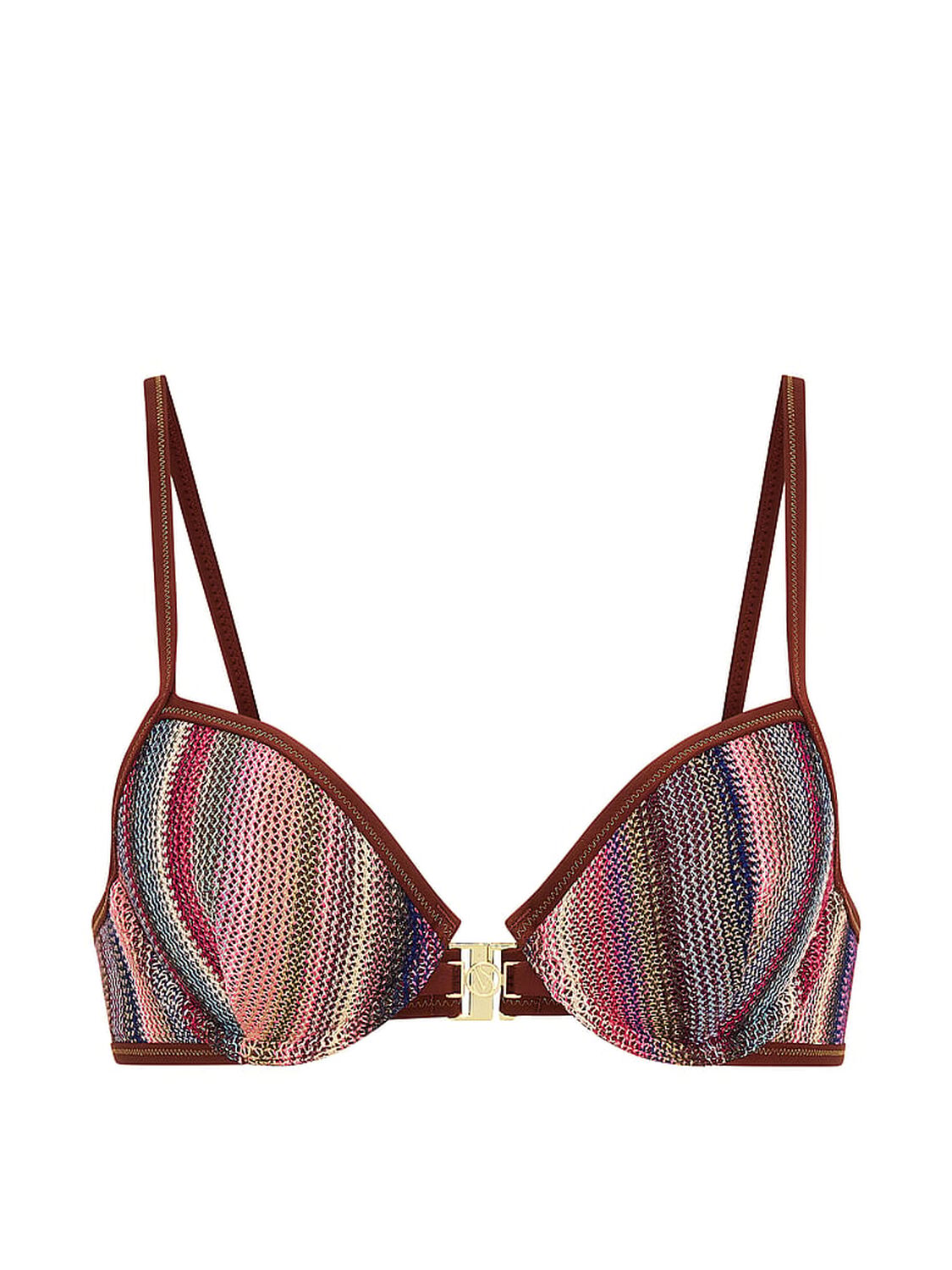 vs Victoria's Secret Swim Shimmer Stripe Knit Balconette Bikini Top Dark Chili Shimmer Stripes 3 of 3 