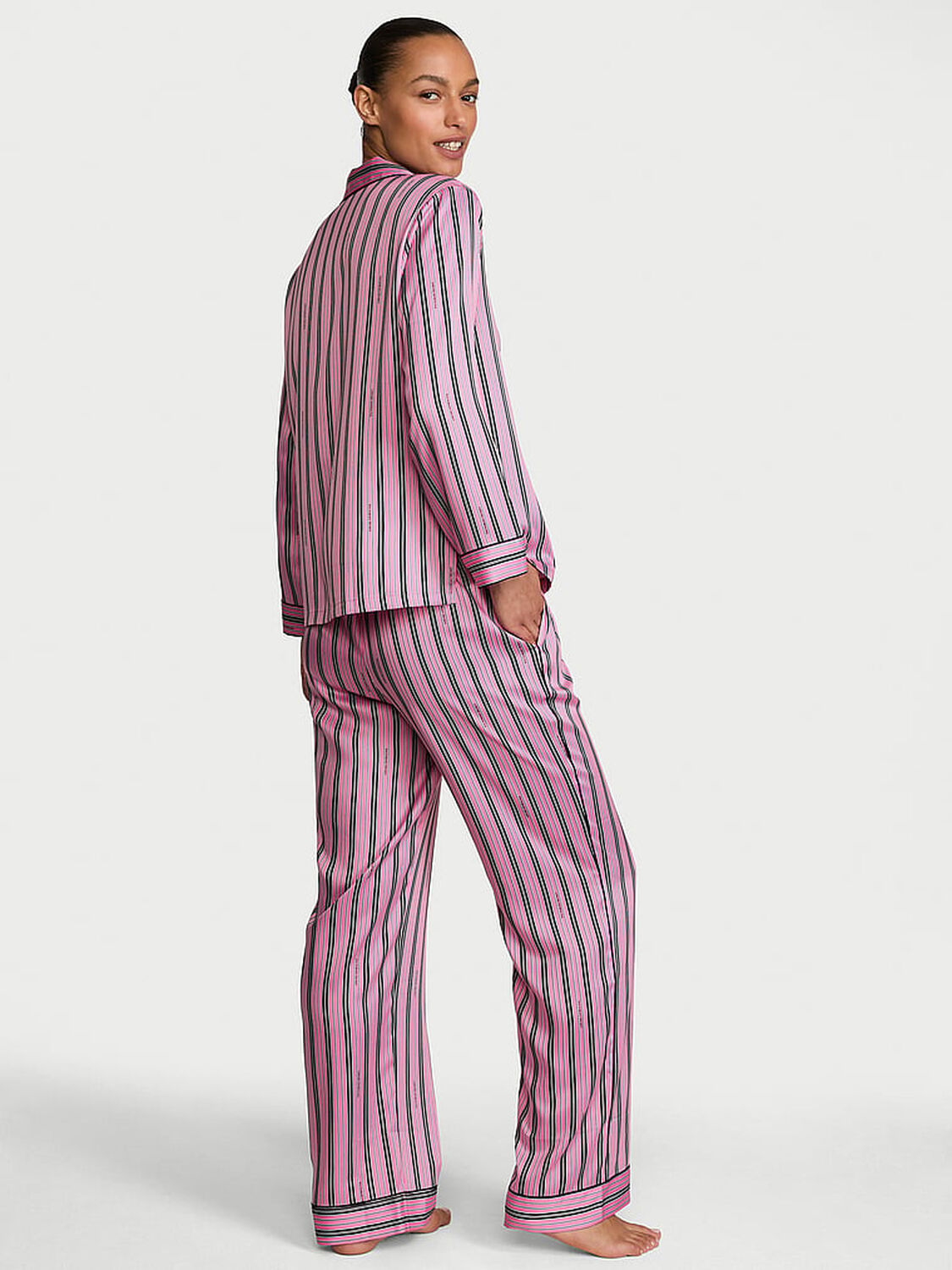 vs Victoria's Secret Signature Satin Long Pajama Set Vintage Stripe 2 of 3 