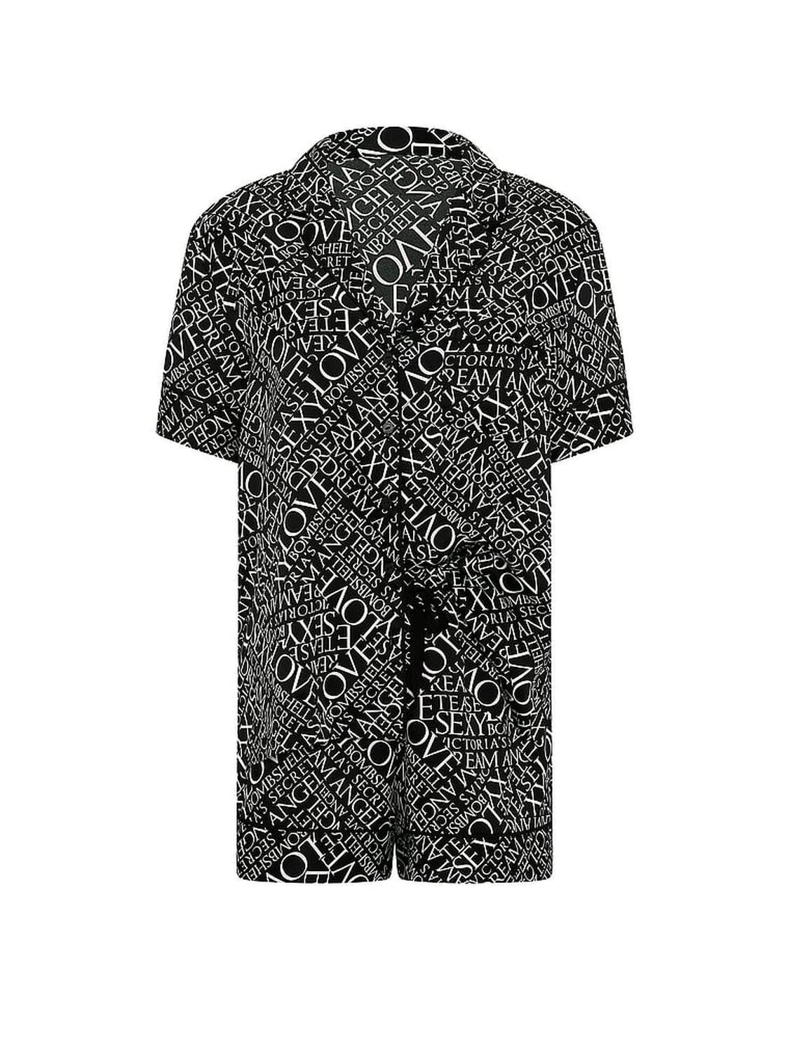vs Victoria's Secret Signature Satin Short Pajama Set Black Vs Newspaper 3 of 3 