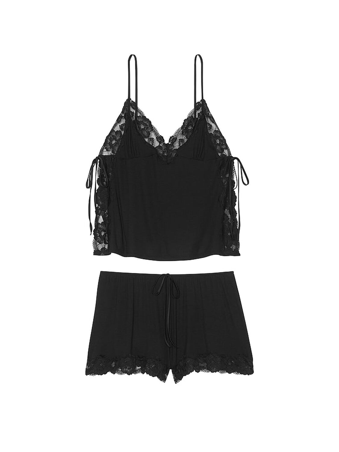vs Victoria's Secret Ribbed Modal & Lace Cami Shorts Set Black 2 of 4 