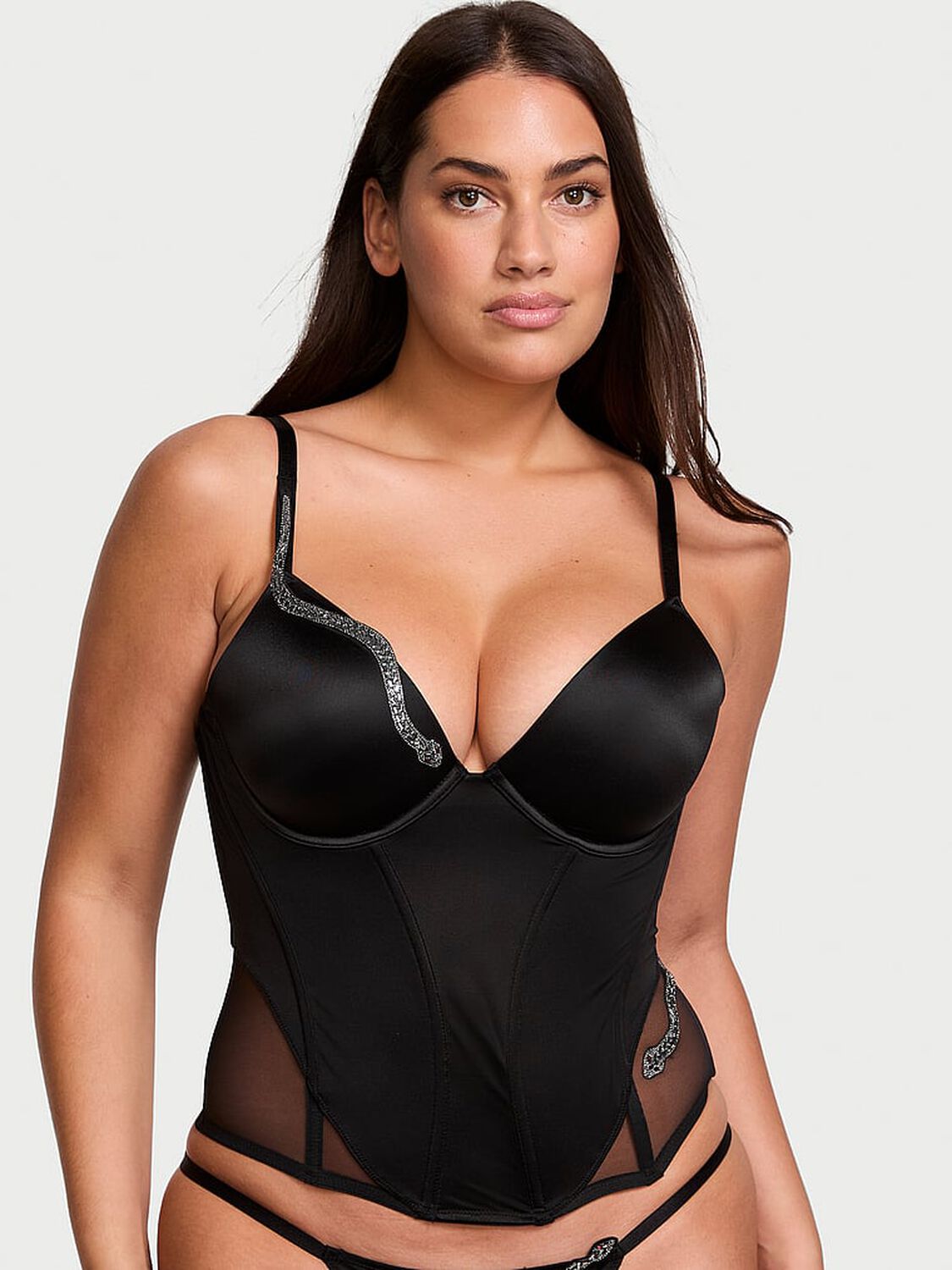 vs Victoria's Secret Snake Shine Lightly Lined Balconette Corset Top Black 1 of 4 