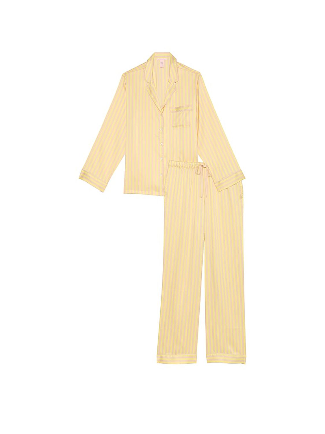 vs Victoria's Secret Glazed Satin Long Pajama Set Marzipan/Yellow Tulip Iconic Stripe 2 of 2 