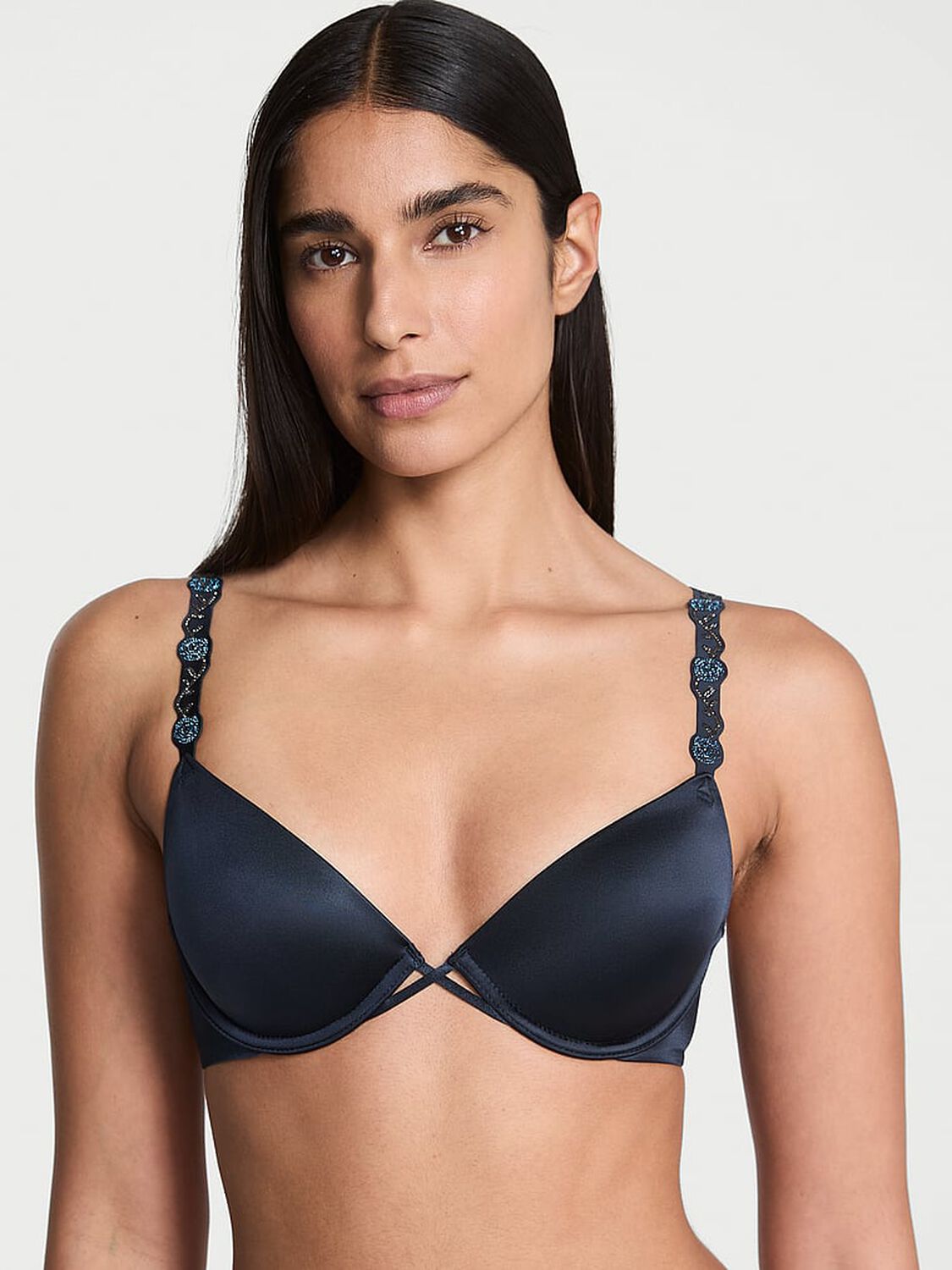 vs Very Sexy Electric Orchid Shine Strap Lightly Lined Plunge Demi Bra Dark Twilight 3 of 3 