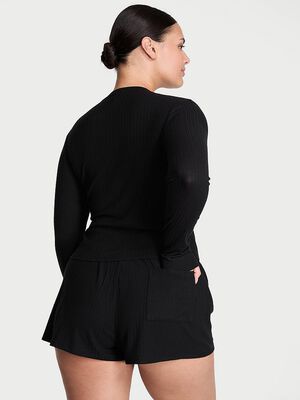 Modal Wide-Rib Long-Sleeve Short Lounge Set