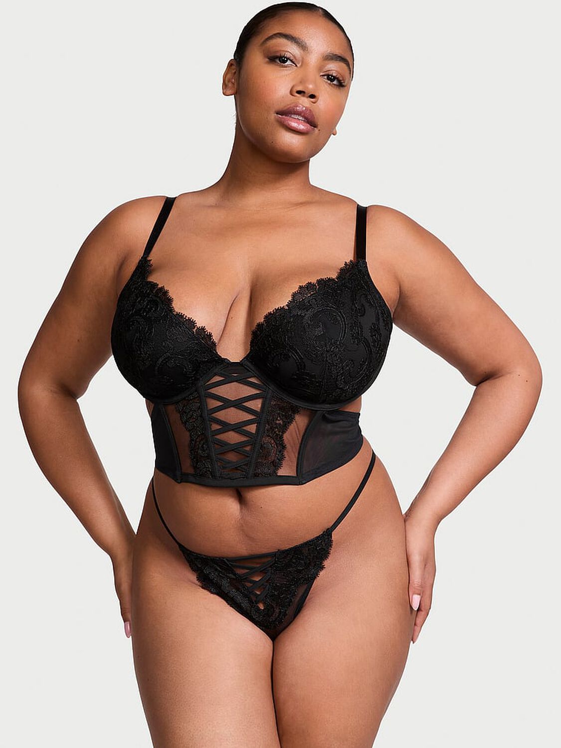 vs Dream Angels Boho Floral Embroidery Low-Cut Demi Corset Top Black 4 of 4 