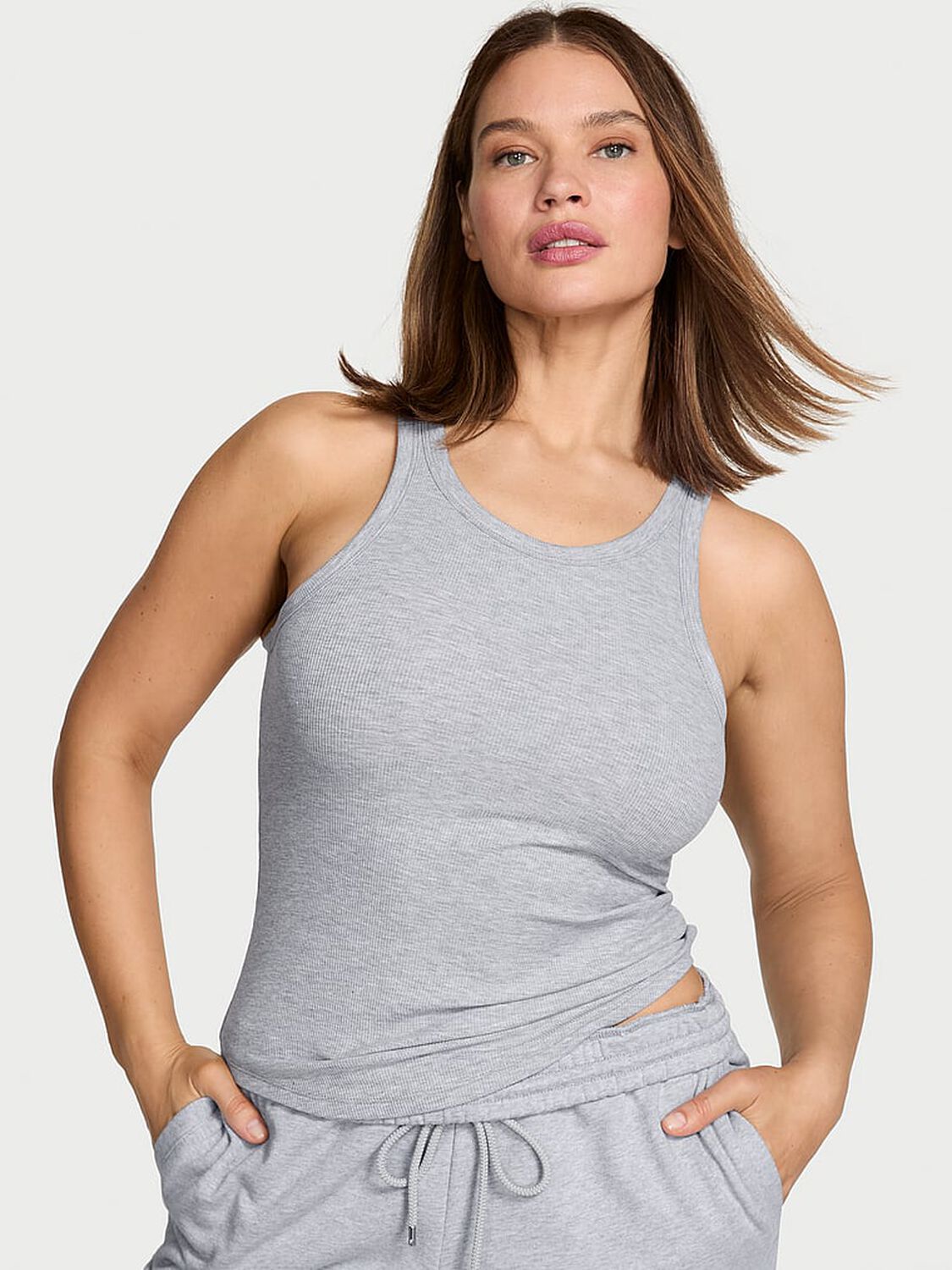 vs Angel Essentials VS Iconic Rib Racerback Tank Top Medium Heather Grey 1 of 4 