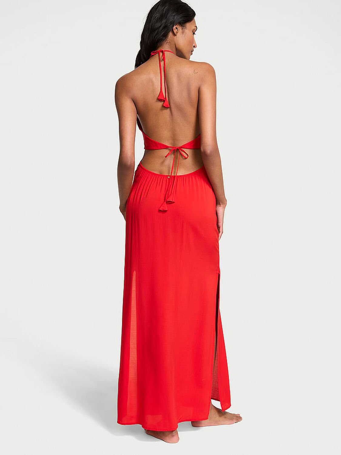 vs Victoria's Secret Swim Beachwear Halter Maxi Dress Bright Vermillion 2 of 3 
