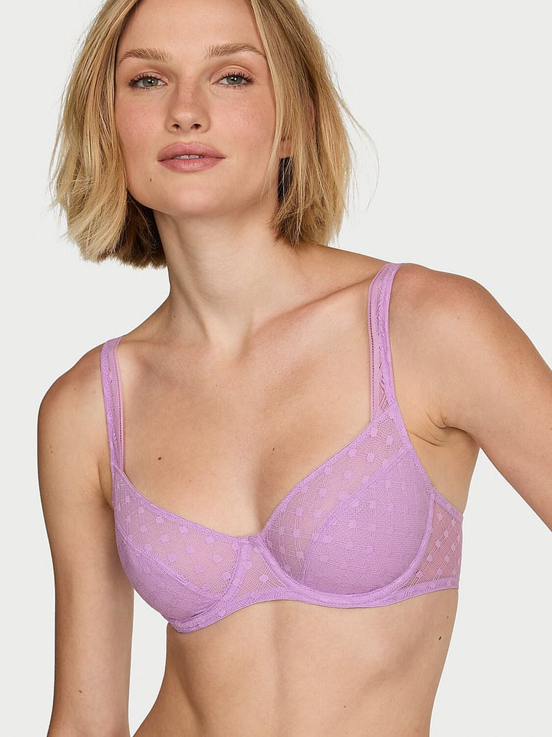 vs The Lacie Dot Geo Lace Unlined Balconette Bra Candy Violet 1 of 3 